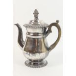 Sheffield plated coffee pot, early 19th Century, baluster form with hinged cover, wooden handle,