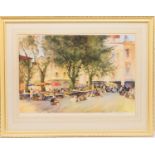 Arthur William Brown (1881-1966), Continental market scene, print in colours, signed by the