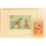 Indian Miniaturist School (late 19th Century), Prince with a stallion and hawk, gouache on paper,