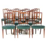 Set of twelve late George III mahogany dining chairs, circa 1800-20, each having stiff acanthus leaf