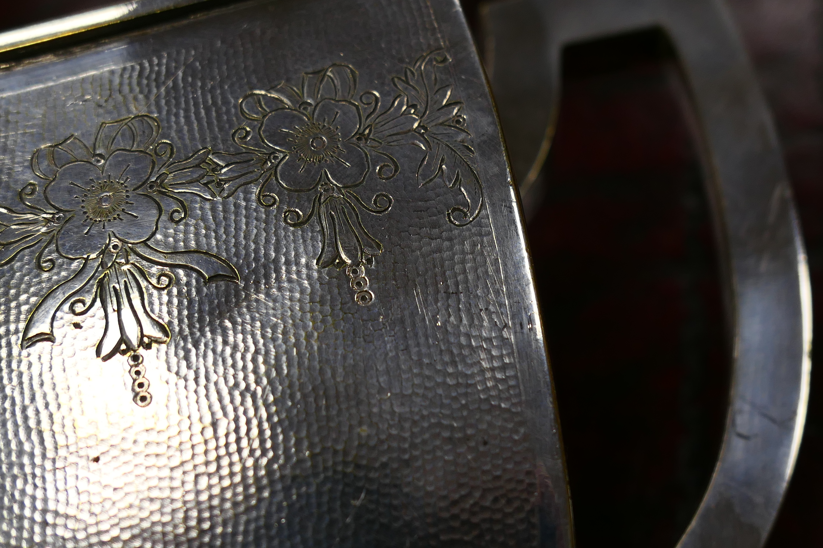 Eastern white metal three piece tea service, possibly Japanese, circa 1900, comprising square - Image 9 of 10