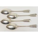 Four Jersey silver teaspoons, by Jaques Quesnel, early 19th Century, fiddle pattern, weight