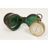 Late Victorian brass pocket combination barometer, compass and thermometer, 4cm silvered dial signed