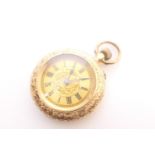 Lady's Victorian 14ct gold fob watch, circa 1900, 22mm gilt dial with Roman numerals, in a foliate