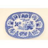 Barker Brothers, Staffordshire, blue and white meat plate, 19th Century, decorated with a fenced