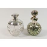 Edwardian silver mounted cut glass globular scent bottle, Birmingham 1909, removable cap, glass