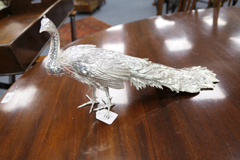 Japanese silver plated peacock, naturalistically cast, signed, 41cm - Image 2 of 10