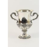 George V silver pedestal cup, by the Barnards, London 1829, waisted form with gilt interior, twin