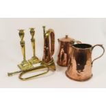 Victorian copper and brassware, including a lidded copper jug, 23.5cm; another copper jug of similar