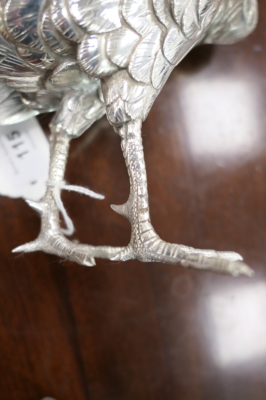 Japanese silver plated peacock, naturalistically cast, signed, 41cm - Image 6 of 10