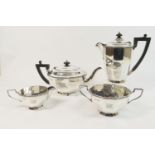 George V silver four piece tea service, by Walker & Hall, Sheffield 1920/24, comprising lidded