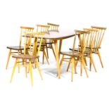 Ercol elm dining suite, early 1960s, comprising rectangular dining table, 152cm x 75cm, height 72cm,