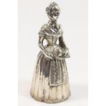 Augsburg silver figural table bell, 19th Century, London import marks for 1911, cast as a lady