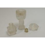 Middle Eastern carved rock crystal goblet, simplistic design with U-shape bowl, 10cm; also three