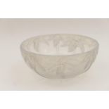Barolac moulded opalescent glass bowl, relief moulded with palm trees in tinted blue opalescence,