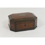 Victorian amboyna and inlaid octagonal box, circa 1870, with monogrammed escutcheon, with ebony