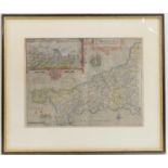 William Kip, 18th Century hand coloured map of Cornwall, 30.5cm x 40cm