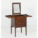 Regency gentleman's mahogany washstand, split folding top opening to reveal a pull-out mirror over a