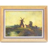 Charles Herring (1828-1856), Sunset over a Norfolk landscape, oil on canvas, signed, 24cm x 34cm