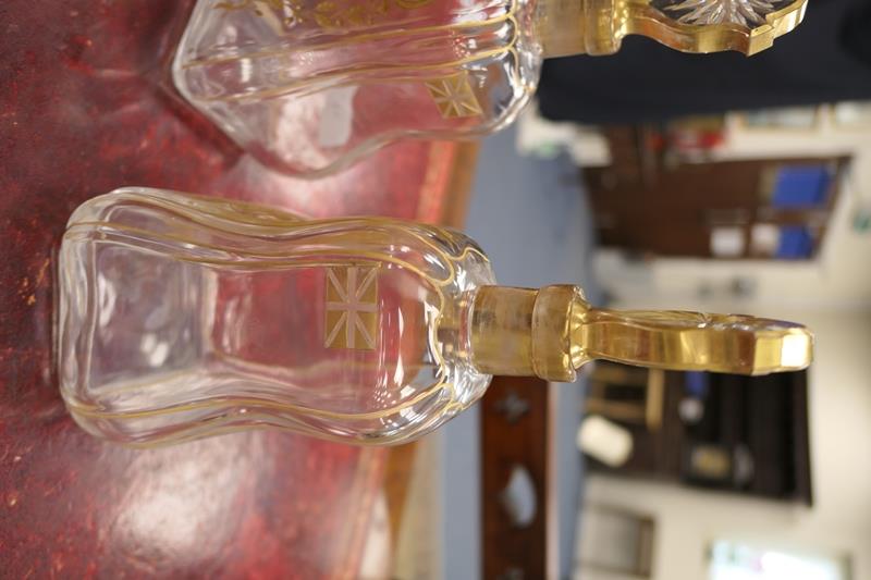 Pair of naval commissioned gilt engraved glass decanters, late 19th Century, each with star cut - Image 7 of 7