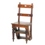 Victorian walnut metamorphic library chair, in Gothic Revival style, height 89cm, width 42.5cm