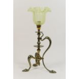 Arts and Crafts style nickel plated brass chamber lamp, in the manner of Benson, having a green