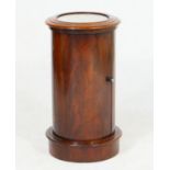 Victorian mahogany cylinder pot cupboard, with marble inset top, bowed door opening to a single