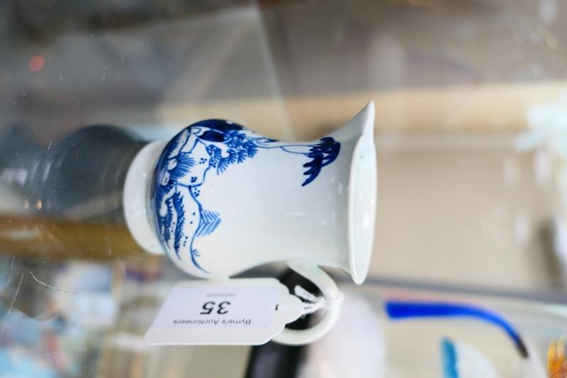 Chaffers Liverpool porcelain sparrow beak cream jug, circa 1756-65, baluster form decorated in the - Image 3 of 7