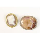 Edwardian gold mounted cameo brooch, carved in bas-relief with a profile of Hera, Queen of