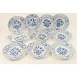 Meissen Onion pattern blue and white dessert plates, comprising nine 20.5cm plates with lattice