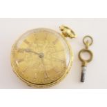 Early Victorian 18ct gold gentleman's pocket watch, Birmingham 1840, gilt foliate chased 40mm