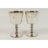 Pair of modern silver wine goblets, Birmingham 1970, plain bucket shaped bowls over an inverted