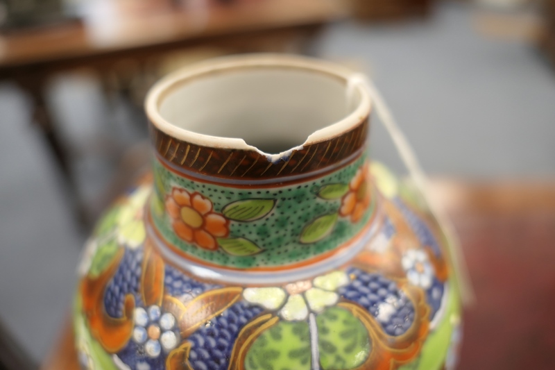 Pair of Chinese 'clobbered' export vases, early 19th Century with later decoration, each with a - Image 16 of 18