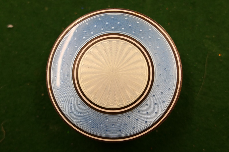 French blue enamelled silver circular box and cover, circa 1900, sky blue enamelling centred with - Image 4 of 5