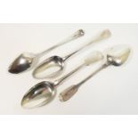 Four late Victorian silver fiddle tablespoons, Birmingham 1896, each initialled 'K', gross weight