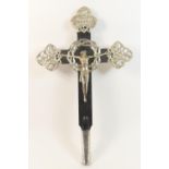 Arts and Crafts style white metal and ebonised crucifix, early 20th Century, 59cm