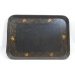 George III japanned papier mache serving tray, circa 1780, rounded rectangular form with floral