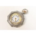 Lady's silver and enamelled fob watch, London import marks for 1910, small circular dial with