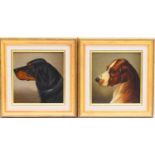 English School (late 19th Century), Pair, dog portraits, oils on millboard, 21cm x 20cm