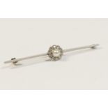 Diamond and pearl cluster bar brooch, set in unmarked white gold, 56mm, gross weight approx. 5g