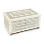 Russian carved walrus ivory sewing box, early 19th Century, rectangular form, finely pierced and