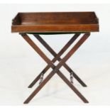 Mahogany butler's tray on stand, 19th Century, the rectangular tray supported on a folding cross