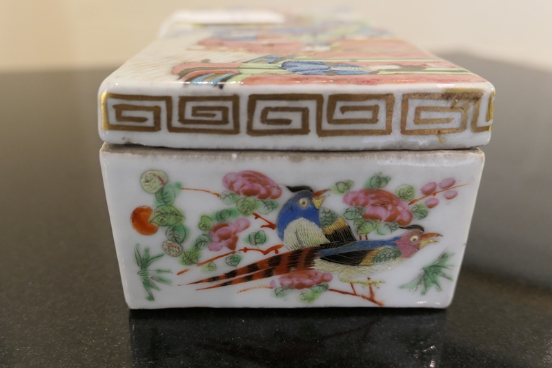 Chinese scholar's famille rose box and cover, early 19th Century, rectangular form, the lid - Image 8 of 10