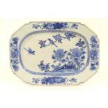 Chinese blue and white Export meat plate, 18th Century, decorated with birds and peony rock, 33cm