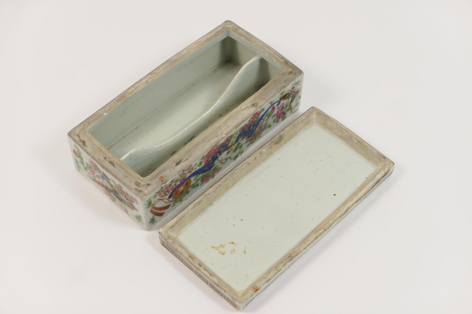 Chinese scholar's famille rose box and cover, early 19th Century, rectangular form, the lid - Image 2 of 10