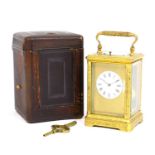 Victorian cased brass repeater carriage clock, retailed by Hunt & Roskell, New Bond Street,