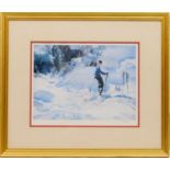 After Sir William Russell Flint (1880-1969), Mystery skier, limited edition coloured print, numbered