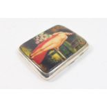 George V silver curvex cigarette case, Birmingham 1919, decorated with a nude standing in a