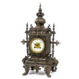 French bronze mantel clock, circa 1890, the case Renaissance in style with a coronet surmount,