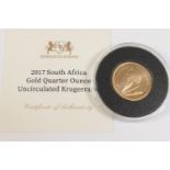 South Africa gold 1/4 Krugerrand, 2017 (UNC), weight approx. 8.5g